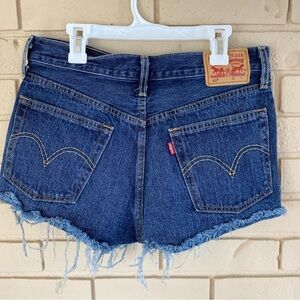 Levi's 501 Button Fly Denim Cut Off Shorts Women 27 Dark Wash Blue Jean Festival